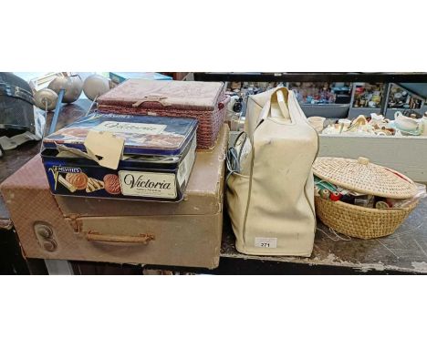 Collection of sewing equipment to include a Bernette sewing machine along with a record player