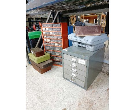 Vintage counter top multi drawer cabinet with pigeon hole units &amp; hand tools