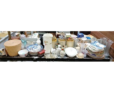 Ceramics &amp; glassware to include Wedgwood, a bronze figure of a standing male, hip flask &amp; other items