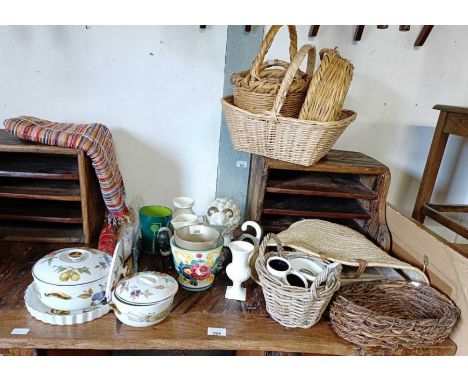 Collectables to include Royal Worcester Evesham ceramics, wicker baskets, chrome A and Z, vintage rug and other items