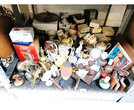 Collectables to include a brass elephant &amp; other brassware, hip flask, art deco door handles &amp; boxed Royal Doulton fi