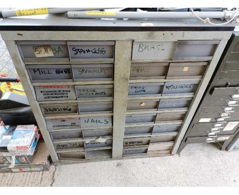 20th Century pigeon hole/banker drawer unit full of tools, fittings and other related items