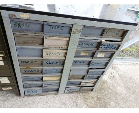 20th Century pigeon hole/banker drawer unit full of tools, fittings and other related items