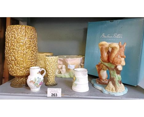 Ceramics to include Royal Worcester ring-neck jug, Beatrix Potter Squirrel Nutkin &amp; friends, Sylvac vases etc