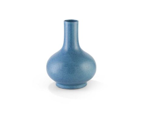 ROBIN'S-EGG-GLAZED VASE 爐鈞釉荸薺瓶 of compressed globular form supported on a slightly everted foot, raised to a straight cylindr