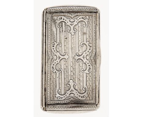 An Austro Hungarian silver snuff box, engine turned and engraved with strapwork, shaped thumbpiece, 85mm long, maker AH, Vien