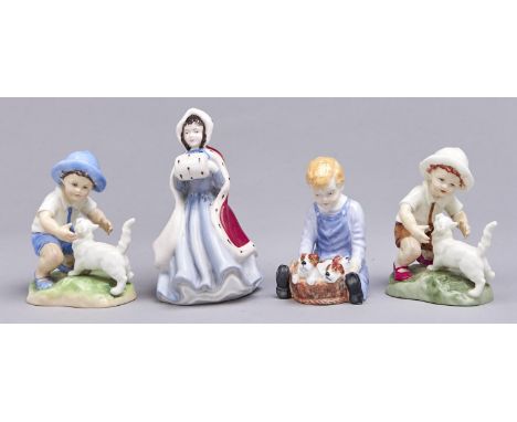 Two Royal Worcester figures of Snowy and September, designed by F G Doughty, 11cm h, printed marks and two Royal Adderley fig