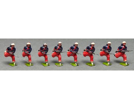 A set of Britains hollow cast Zouaves from the series 'Types of French Army', No.142. boxed Good condition, box damaged