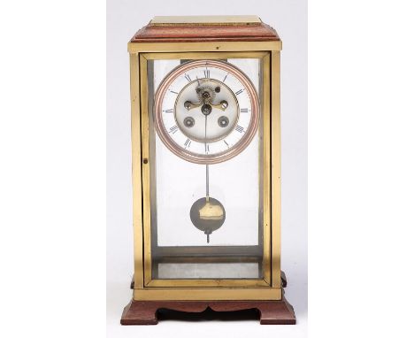 A brass mounted mahogany two glass clock, with earlier French bell striking movement, Brocot escapement, pendulum, 32cm h Goo