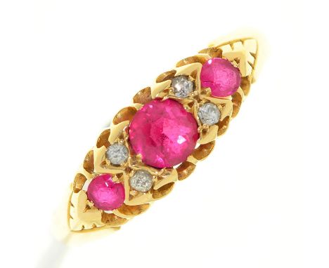 An Edwardian synthetic ruby and diamond ring, in 18ct gold, Chester 1909, 2.7g, size N 