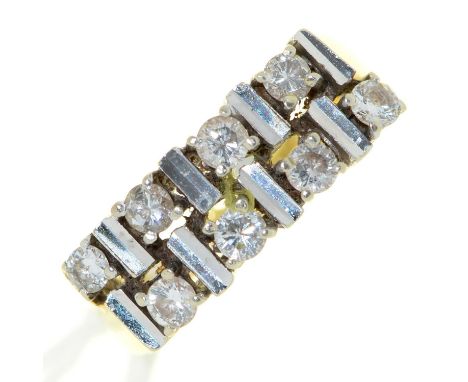 An eight stone diamond two row ring, in two colour gold, marked 18ct, 4.5g, size L 