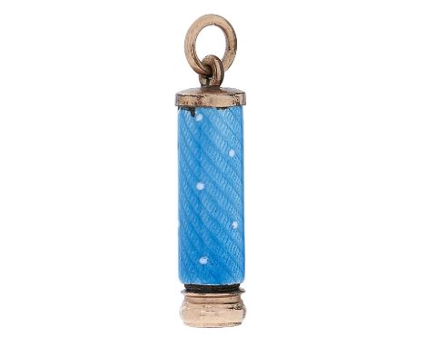 A gold plated pencil and turquoise guilloche enamel sheath, c1900, sheath 33mm excluding loose ring Enamel very slightly chip