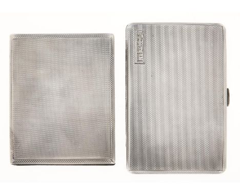 A George V silver cigarette case,&nbsp;engine turned, 10.5cm, by Bravingtons Ltd, Birmingham 1934 and another, Birmingham 1`9
