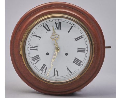 A mahogany wall clock, with earlier German gong striking movement, pierced brass hands, pendulum, 29cm diam Good condition