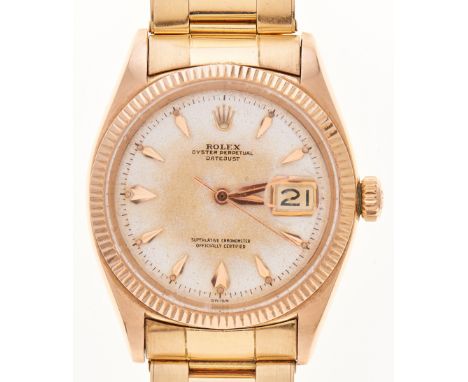 A Rolex 18ct gold gentleman's wristwatch, Oyster Perpetual Datejust, No 6N866803, 34mm, maker's bracelet with certificate dat