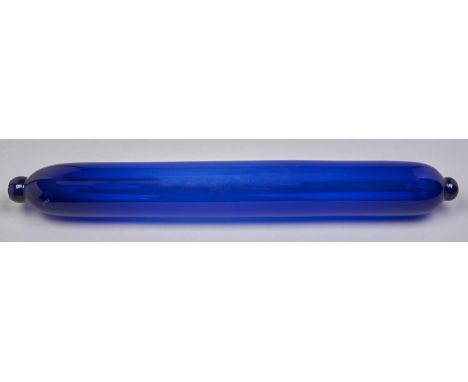 An unusually large Victorian blue glass rolling pin, mid 19th c, 76cm l Good condition, no evidence of ever having been gilt 