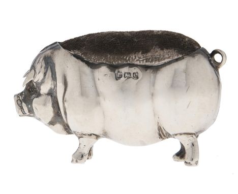 An Edwardian silver pig novelty pin cushion, 70mm l, marks rubbed, by Levi &amp; Salaman, Birmingham 1904 Complete and undama