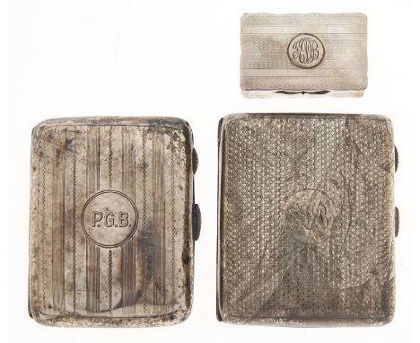 Two George V silver cigarette cases, engine turned, 80mm, by different makers, both Birmingham, 1920 and 1921, 5ozs 6dwts and