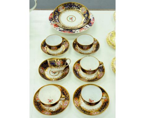 A set of six Spode Japan pattern tea cups and saucers and a saucer dish en suite, c1815, dish 20.5cm diam, pattern 1609 and a