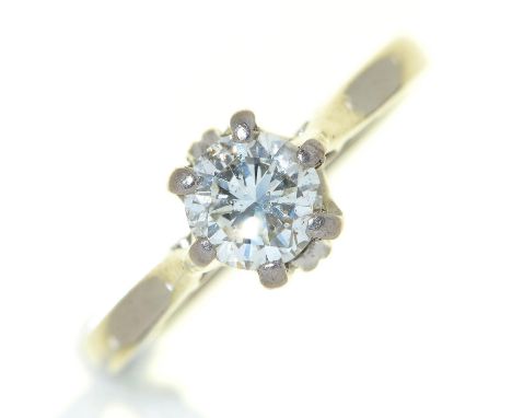 A diamond solitaire ring, the round brilliant cut diamond weighing approximately 0.75ct, in white gold marked 18ct, 4.5g, siz