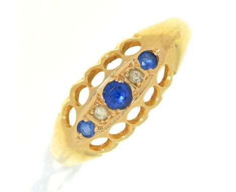 A sapphire and diamond ring, in 18ct gold, Birmingham 1918, 2g, size L Light wear