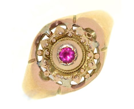 A ruby ring, gipsy set in 9ct gold, Birmingham 1919, 3.4g, size Q 