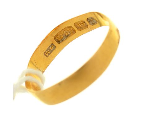 A Victorian 22ct gold wedding ring, Birmingham 1898, 1.6g, size L Worn and distorted