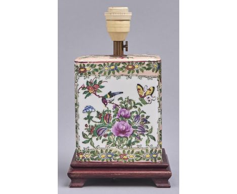 A reproduction Chinese famille rose pillow, mounted as a table lamp 