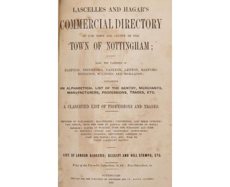 Nottingham. Lascelles &amp; Hagar's Commercial Directory of the Town and County of the town of Nottingham, engraved frontispi