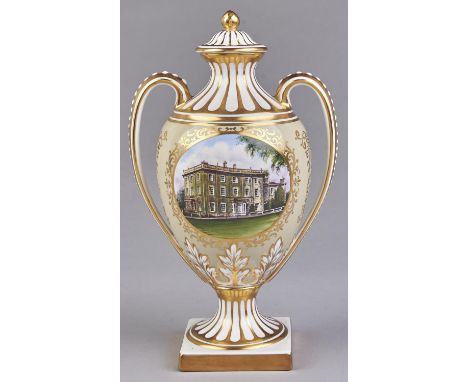 A Spode Royal Wedding commemorative vase and cover, 1981, of Kedleston shape, decorated with a view of High Grove House and i