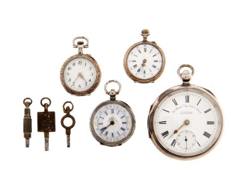 A Victorian silver lever watch, Climax Trip Action Patent, H Samuel Manchester, 54mm, Chester 1905 and three contemporary sil