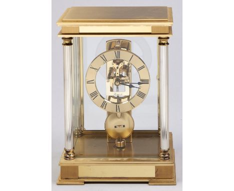 A German brass four glass mantel timepiece clock, S Haller Rapport, late 20th c, pendulum, 23.5cm h Apparently complete and i