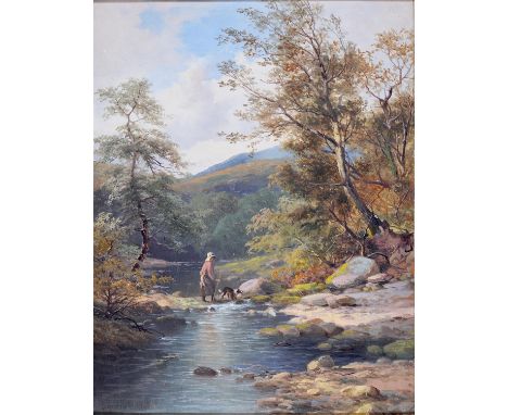 David Bates (1840-1921) - Fording the Stream, signed and dated 1903, oil on canvas, 44 x 34cm Unlined and unvarnished, good c