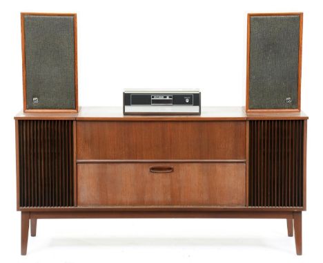 A 1970s Dynatron RG82 walnut Berkeley radiogram, incorporating maker's transpower SRX 26 tuner, Garrard 408 record player and