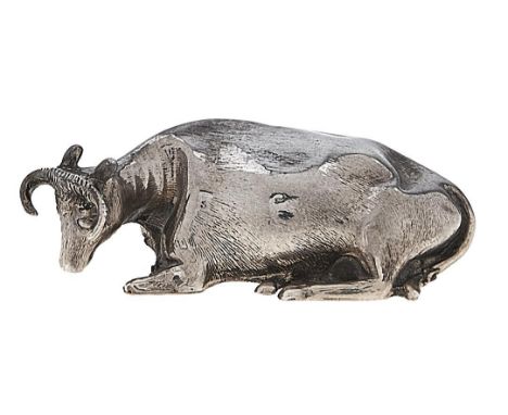 An early Victorian silver recumbent cow novelty snuff box, 61mm l, by Henry Wilkinson &amp; Co, Sheffield 1838, 11dwts Light 