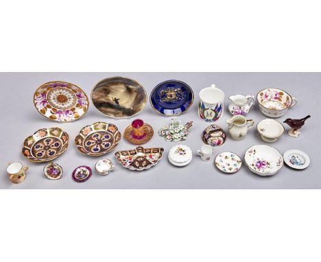 Miscellaneous Royal Worcester, Minton and other miniature porcelain mugs and teaware, including a Royal Crown Derby teacup an