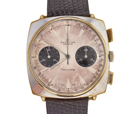 A Breitling gentleman's chronograph wristwatch, Top Time, with pink dial, black subsidiary dials and stainless steel case bac