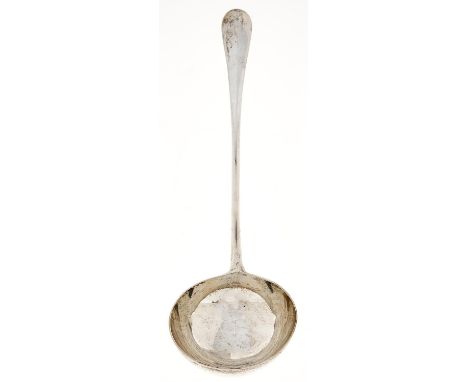 A Victorian silver soup ladle,&nbsp; Hanoverian pattern with rat tail, crested, by the Goldsmiths&nbsp; Silversmiths Co, Lond