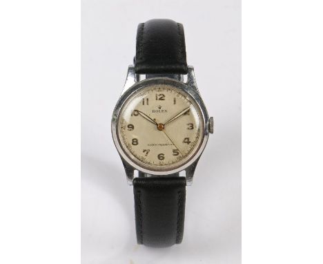 Rolex Shock-Resisting gentleman's wristwatch, the signed silver dial with Arabic markers and outer minutes track, manual woun