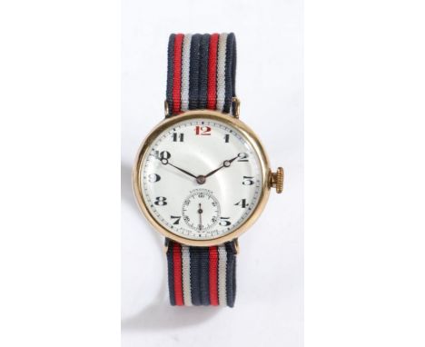 Longines 9 carat gold gentleman's wristwatch, the signed white dial with Arabic numerals and subsidiary seconds dial at the s