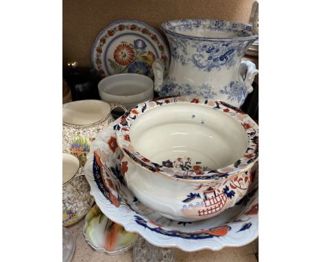 A Doulton Lambeth Egyptian revival jug, with a silver topped rim together with a Royal Doulton Fuchsia pattern part tea servi