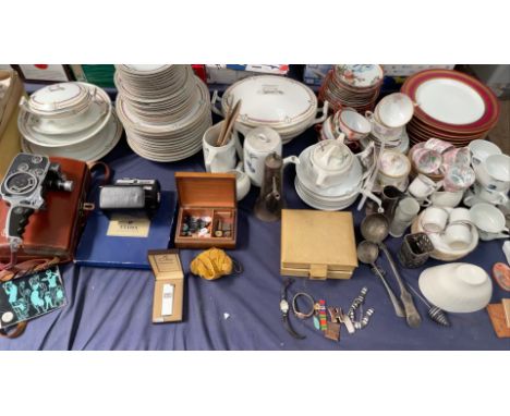 A Czechoslovakian part dinner set together with a Japanese part tea set, other part tea teaset, electroplated wares, Bolex C8