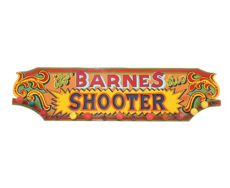 'It's Barnes Slug Shooter',1950s, an illuminated fairground sign, decorated in polychrome, with a string of light fittings, s