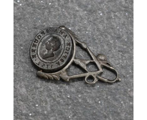 A Masonic Jacobite Rising fob seal,c.1745, the cut steel seal with the portrait of the fifteen-year-old Bonnie Prince Charlie