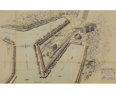 An architectural review of Sydney Harbour1919, by William Withers, comprising three architectural pen and ink bird's-eye stud