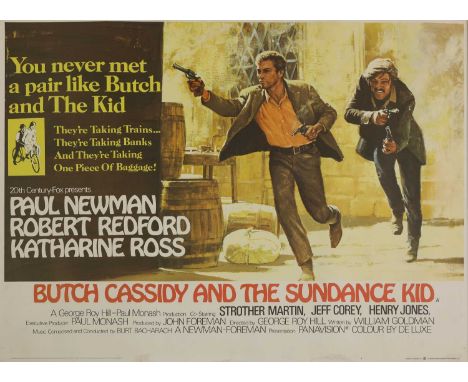 'Butch Cassidy and The Sundance Kid',1969, a British quad movie poster, for the film starring Paul Newman and Robert Redford,