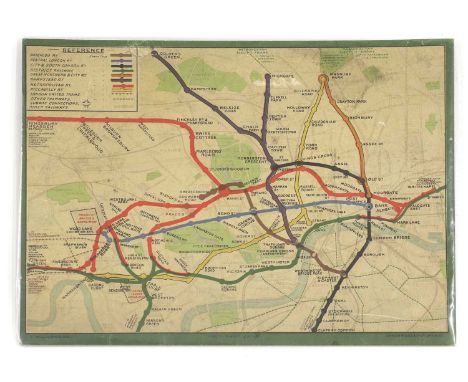 A rare prototype lithographed board for a London Underground map game,1909, designed by John Waddington Ltd., London, showing