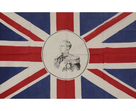 A pair of Edward VIII Union Jack coronation flags,1936, each embroidered with the portrait of the monarch to the centre,57 x 