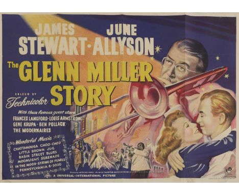 'The Glenn Miller Story',1954, a rare stone lithograph British quad movie poster, for the jazz film starring James Stewart an
