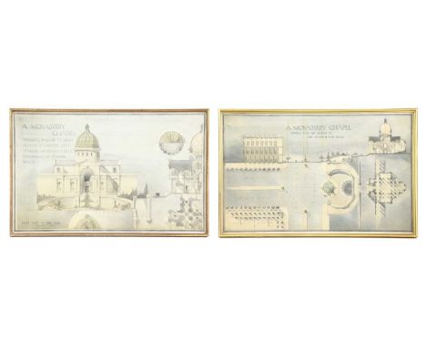 A pair of architectural studies of a monasteryearly 20th century, a pair of architectural studies of a monastery, each titled